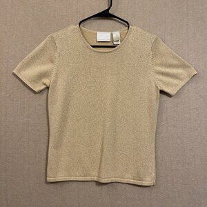 Emma James Sweater Women's Small Yellow/Gold Pullover Shimmering Short Sleeves